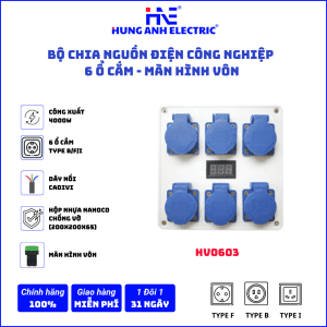 Bộ chia nguồn điện công nghiệp 06 ổ cắm - Màn hình vôn | Ổ cắm điện thi công 10A-16A